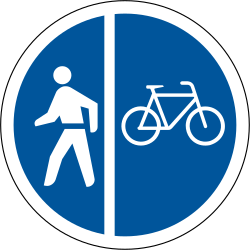 Camino dividido obligatorio para peatones y ciclistas.