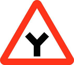 Warning for an uncontrolled Y-crossroad.