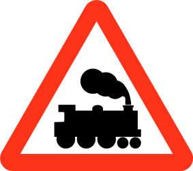 Warning for a railroad crossing without barriers.