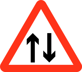 Warning for a road with two-way traffic.