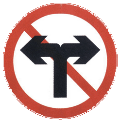 Turning left or right prohibited.