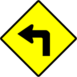 Advertencia por una curva cerrada a la izquierda.