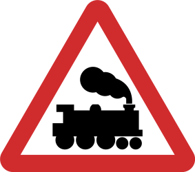 Advertencia por un  cruce de ferrocarril sin barreras.