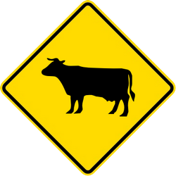 Предупреждение для крупного рогатого скота на дороге.