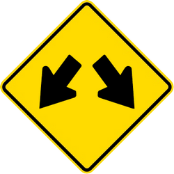 Advertencia de un obstáculo, pase a la izquierda o a la derecha.