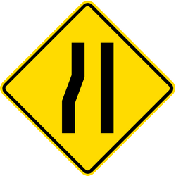 Aviso de estreitamento de estrada à esquerda.