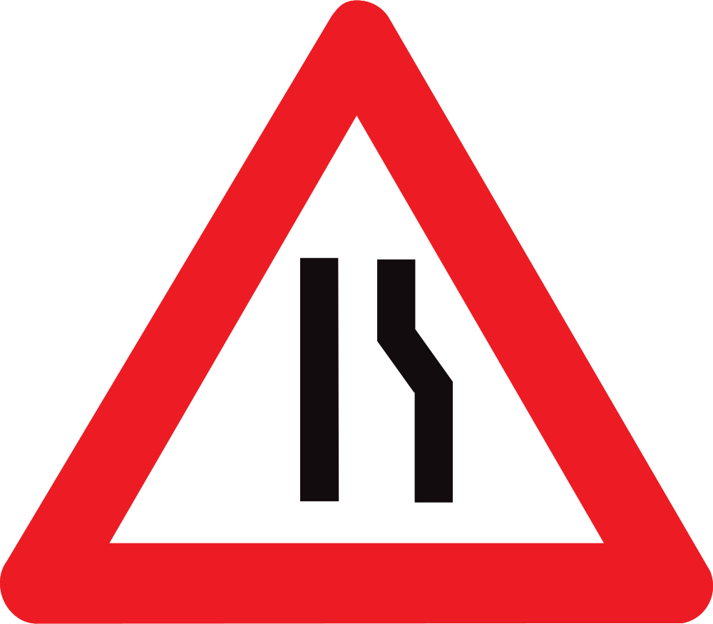 Warning for a road narrowing on the right.