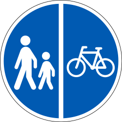 Verplicht opgesplitst pad voor voetgangers en fietsers.
