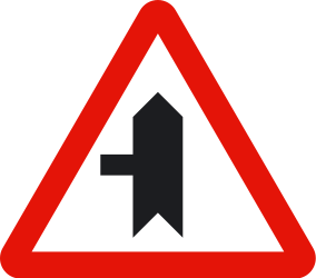 Aviso para um cruzamento com uma estrada secundária à esquerda.
