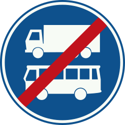 End of the lane for buses and trucks.