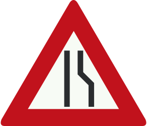 Advertencia de una carretera que se estrecha a la derecha.