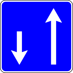 双方向の交通量のある道路。
