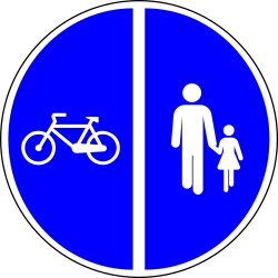 Mandatory divided path for pedestrians and cyclists.