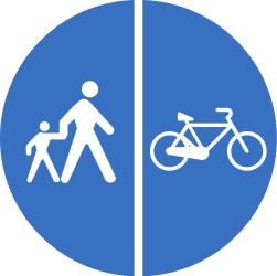 Caminho dividido obrigatório para pedestres e ciclistas.