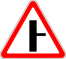 Aviso para um cruzamento com uma estrada secundária estreita à esquerda.