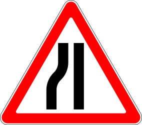Warning for a road narrowing on the left.