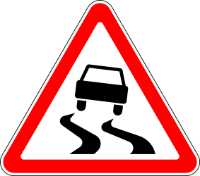 Warning for a slippery road surface.