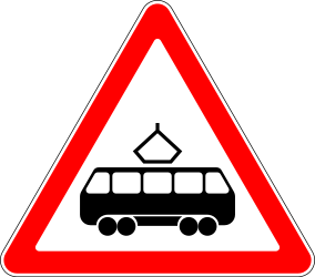 Warnung für Straßenbahnen.