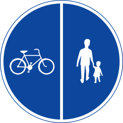 Obligatorischer geteilter Weg für Fußgänger und Radfahrer.
