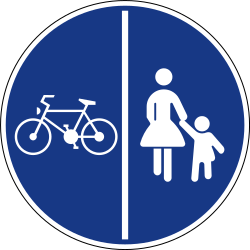 Caminho dividido obrigatório para pedestres e ciclistas.