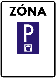 Begin of a zone with charged parking time.