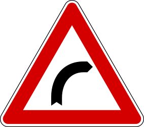 Traffic sign of Turkey: Warning for a <b>curve</b> to the right