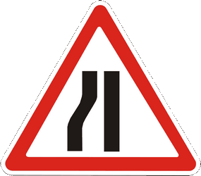Advertencia de una carretera que se estrecha a la izquierda.