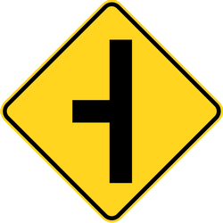 Warnung vor einer unkontrollierten Kreuzung mit einer Straße von links.