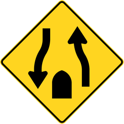 Warning for the end of a divided road.