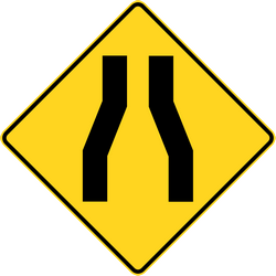 Aviso de estreitamento da estrada.