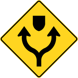 Warning for an obstacle, pass either side.
