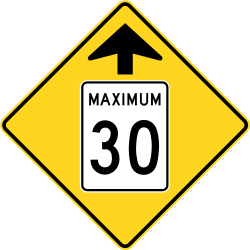 Warning for a speed limit ahead.