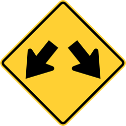 Waarschuwing voor een obstakel, passeer links of rechts.