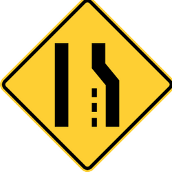 Warnung vor einer Straßenverengung, die sich rechts verengt.