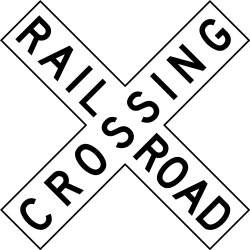 Предупреждение о железнодорожный переезд с 1 железной дорогой.