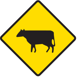 Advertencia para el ganado en la carretera.