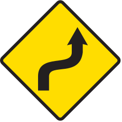 Aviso para uma curva dupla, primeiro à direita e depois à esquerda.