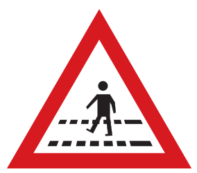 Warnung vor einer Überfahrt für Fußgänger.