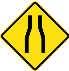 Aviso de estreitamento da estrada.