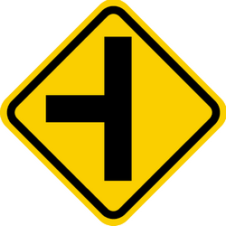 Warning for an uncontrolled crossroad with a road from the left.