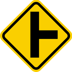 Advertencia por un cruce incontrolado con un camino desde la derecha.