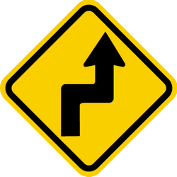 Предупреждение о крутых поворотах, сначала направо, затем налево.
