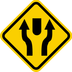 Waarschuwing voor een obstakel, passeer langs links of rechts.