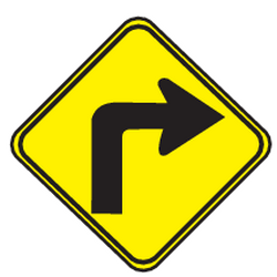 Warning for a sharp curve to the right.