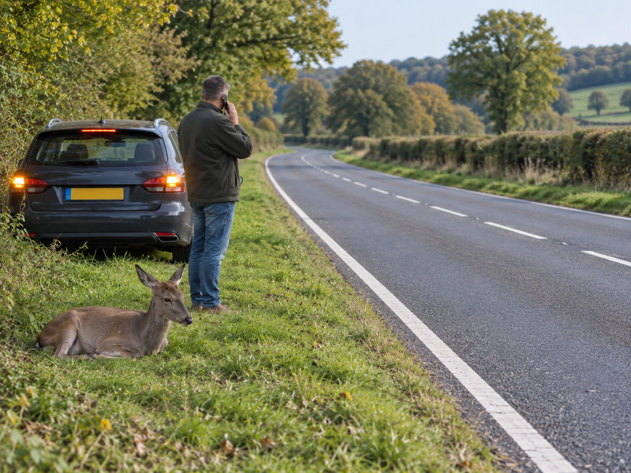 What should you do after hitting an animal with your vehicle?