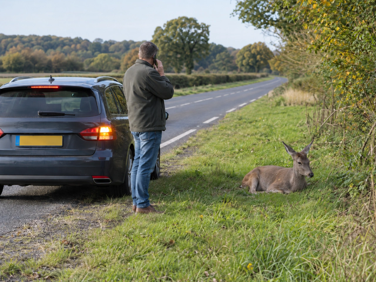 What should you do after hitting an animal with your vehicle?