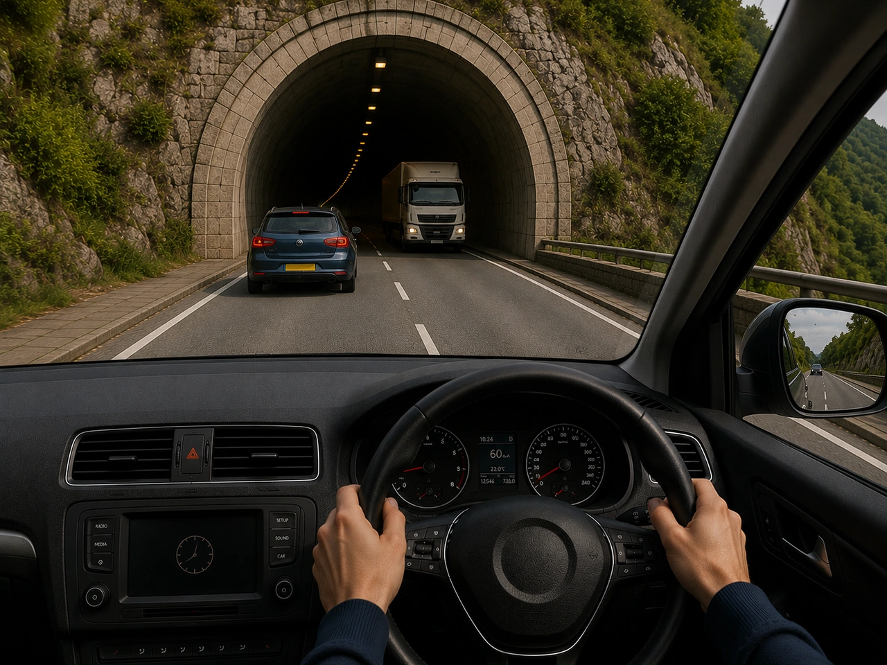 What should you do when approaching a tunnel?