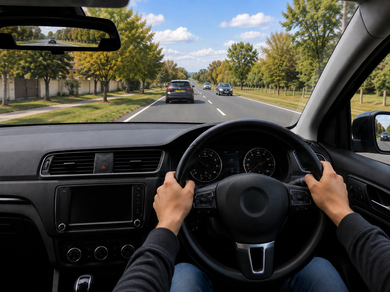 You should keep both hands ready to control the steering.