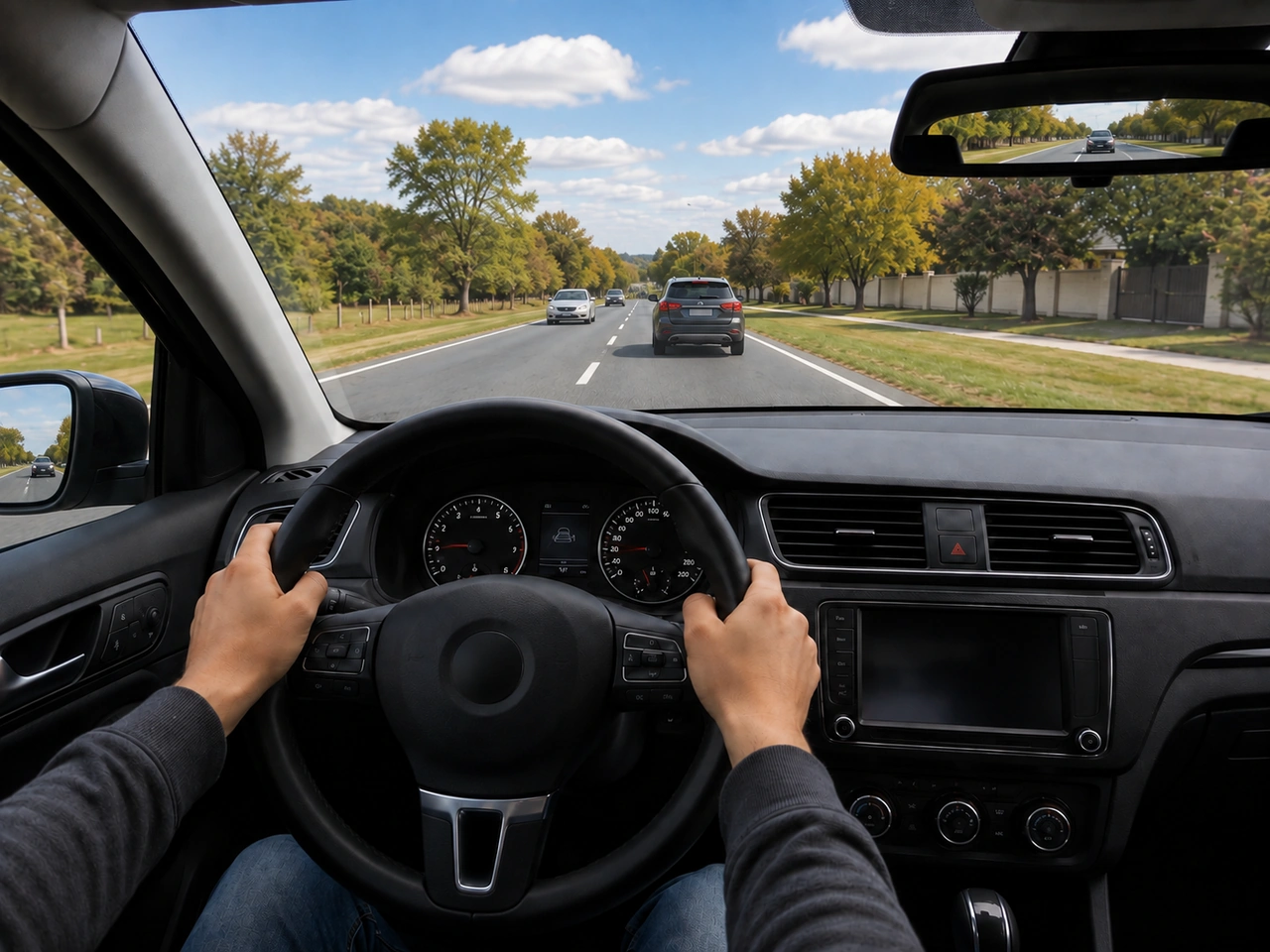 You should keep both hands ready to control the steering.