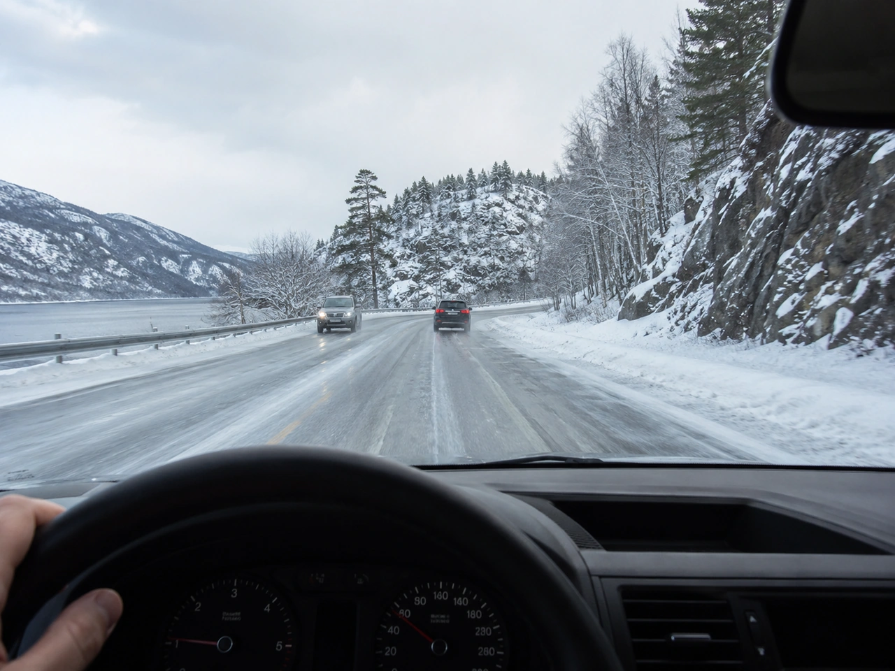 How should you brake on a slippery road?